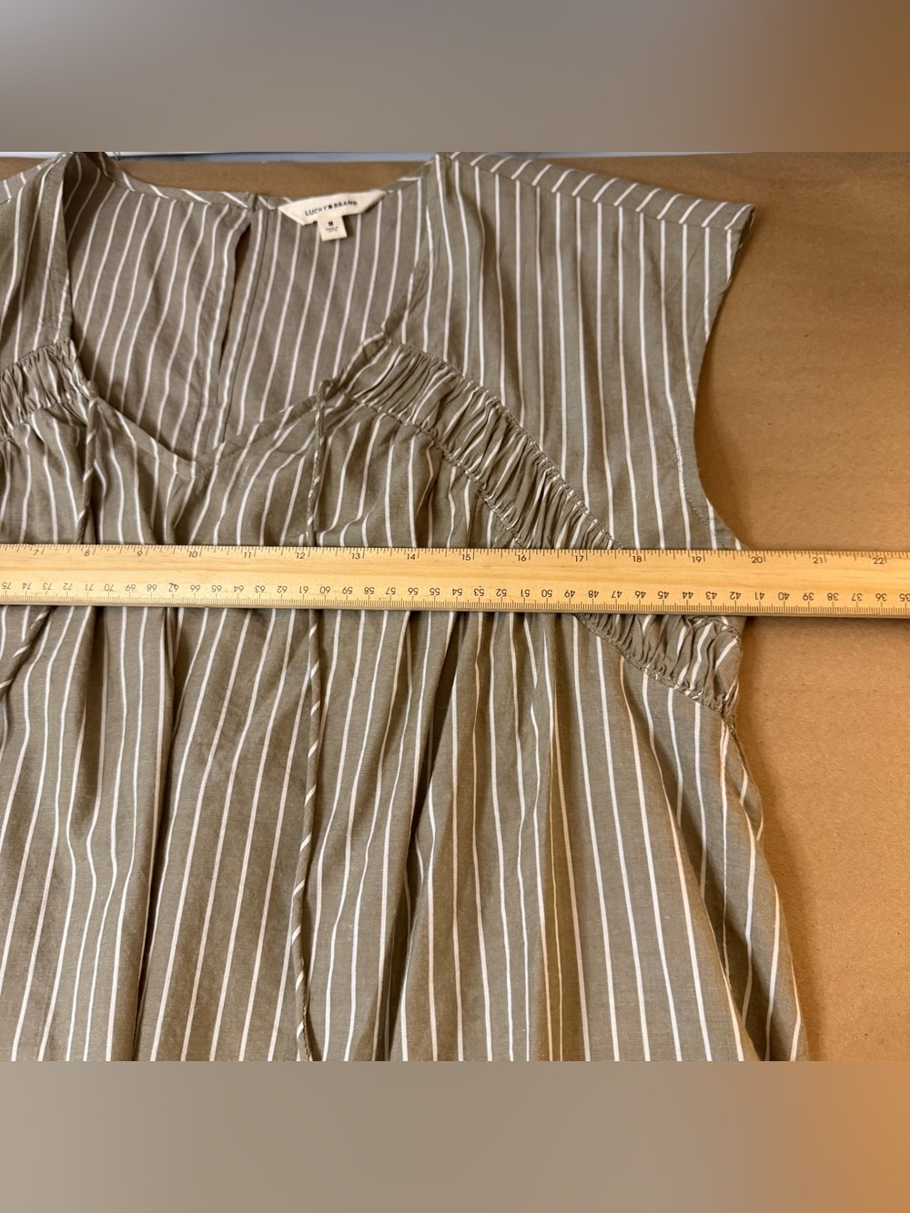 Lucky Brand Olive Striped Tie-Front Cap Sleeve Blouse - Picture 6 of 7